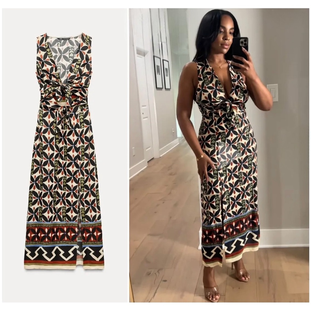 Zara sleeveless printed cut out midi dress - Picture 2 of 7